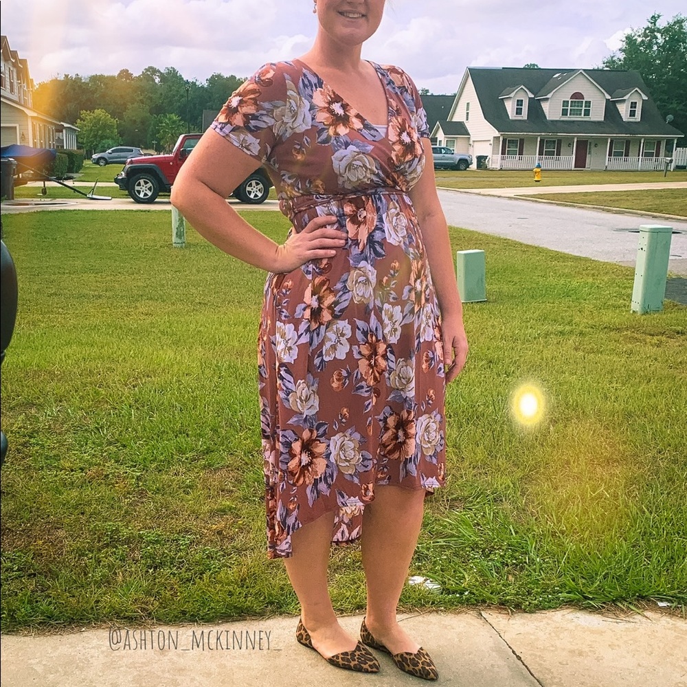 Pink Blush Faux Wrap Dress : high low floral